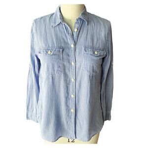 RALPH LAUREN Denim & Supply Blue & White Checked Button Down Shirt ~ Women's MED